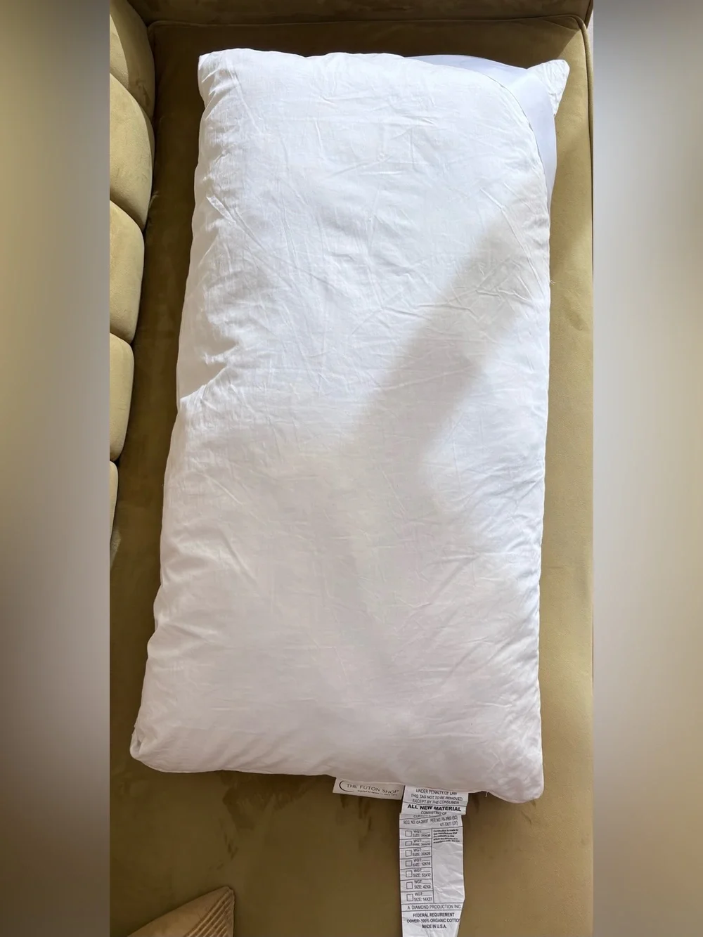 The Futon Shop Organic Cotton Buckwheat King Pillow 20x36 USA New In Case